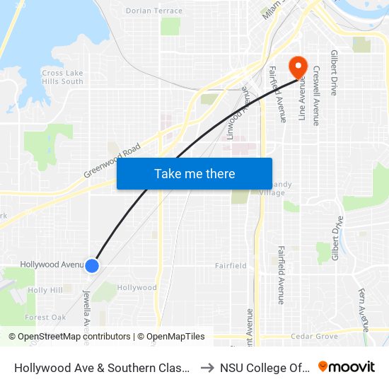 Hollywood Ave & Southern Classic (Outbound) to NSU College Of Nursing map
