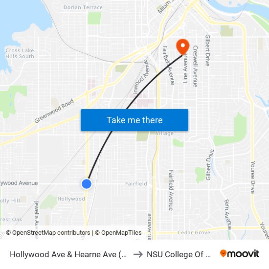 Hollywood Ave & Hearne Ave (Outbound) to NSU College Of Nursing map