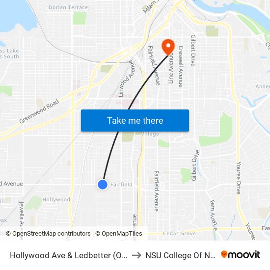 Hollywood Ave & Ledbetter (Outbound) to NSU College Of Nursing map