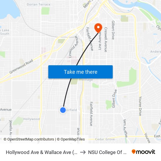 Hollywood Ave & Wallace Ave (Outbound) to NSU College Of Nursing map