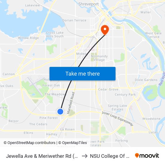 Jewella Ave & Meriwether Rd (Outbound) to NSU College Of Nursing map