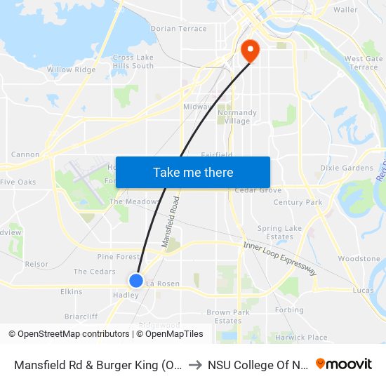 Mansfield Rd & Burger King (Outbound) to NSU College Of Nursing map