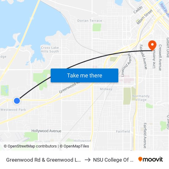 Greenwood Rd & Greenwood Ln (Inbound) to NSU College Of Nursing map