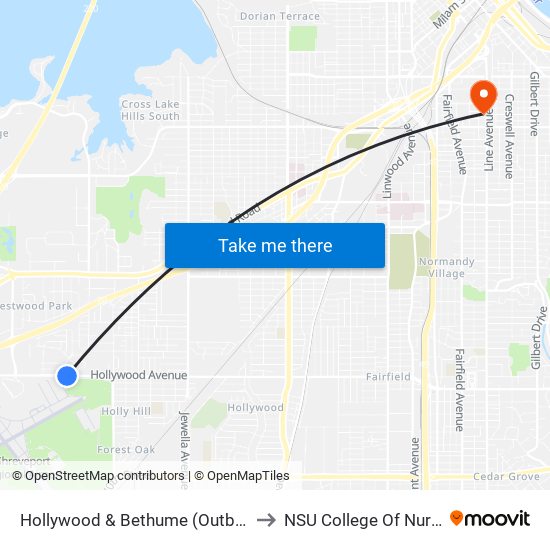 Hollywood & Bethume (Outbound) to NSU College Of Nursing map