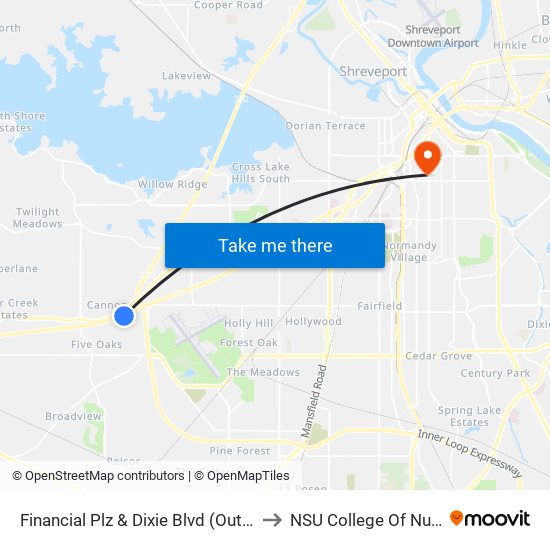 Financial Plz & Dixie Blvd (Outbound) to NSU College Of Nursing map