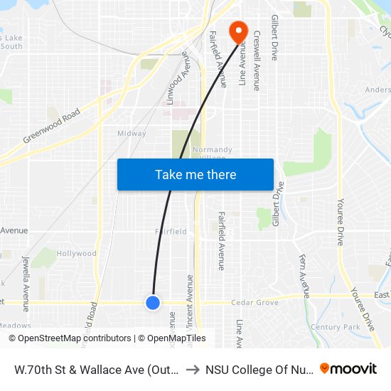 W.70th St & Wallace Ave (Outbound) to NSU College Of Nursing map