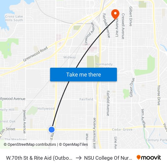 W.70th St & Rite Aid (Outbound) to NSU College Of Nursing map