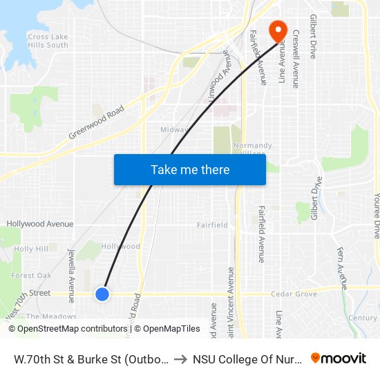 W.70th St & Burke St (Outbound) to NSU College Of Nursing map