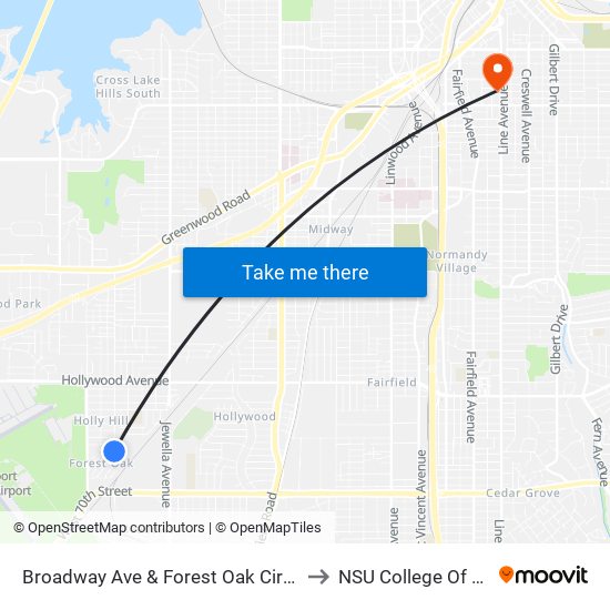 Broadway Ave & Forest Oak Cir (Outbound) to NSU College Of Nursing map