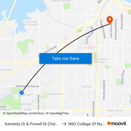 Kennedy Dr & Powell St (Outbound) to NSU College Of Nursing map