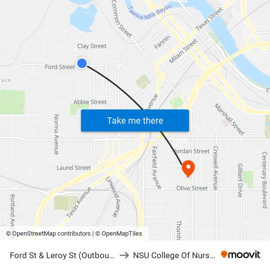 Ford St & Leroy St (Outbound) to NSU College Of Nursing map