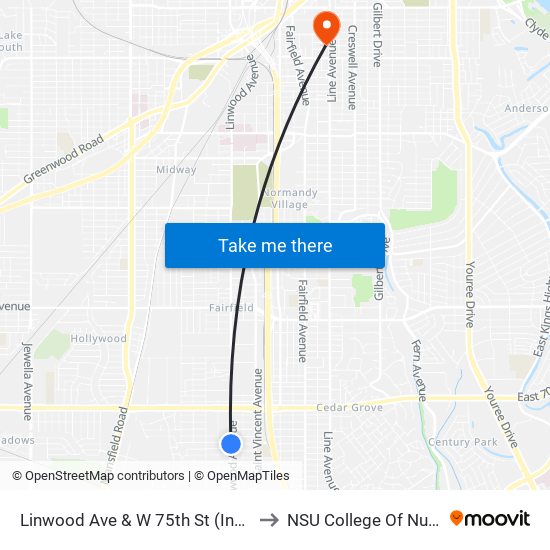 Linwood Ave & W 75th St (Inbound) to NSU College Of Nursing map