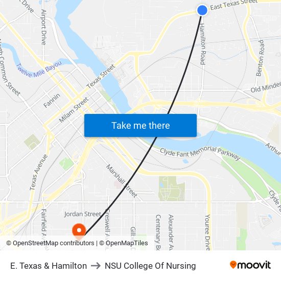 E. Texas & Hamilton to NSU College Of Nursing map