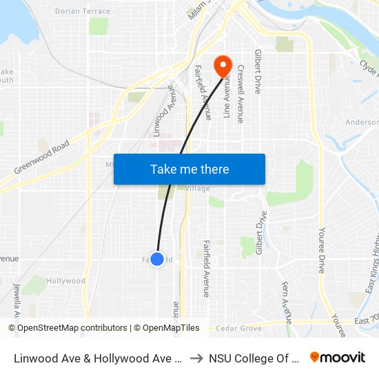 Linwood Ave & Hollywood Ave (Outbound) to NSU College Of Nursing map