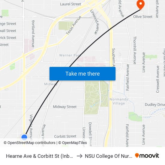 Hearne Ave & Corbitt St (Inbound) to NSU College Of Nursing map