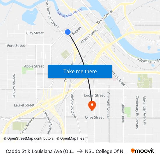 Caddo St & Louisiana Ave (Outbound) to NSU College Of Nursing map