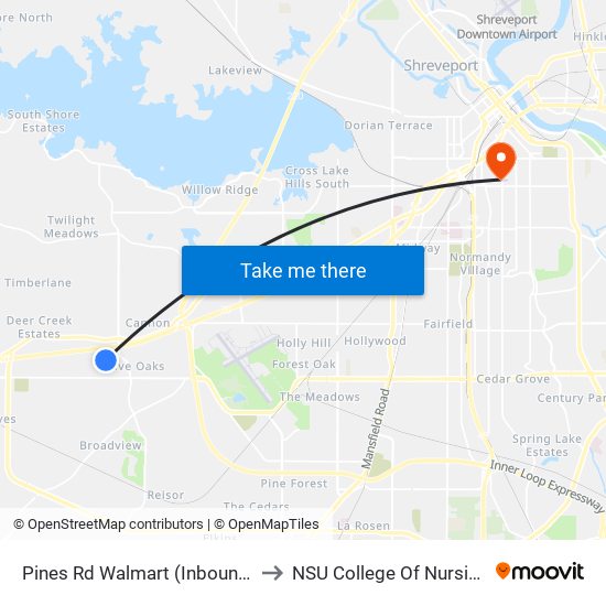 Pines Rd Walmart (Inbound) to NSU College Of Nursing map