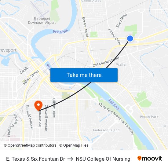 E. Texas & Six Fountain Dr to NSU College Of Nursing map