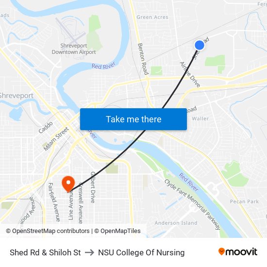 Shed Rd & Shiloh St to NSU College Of Nursing map