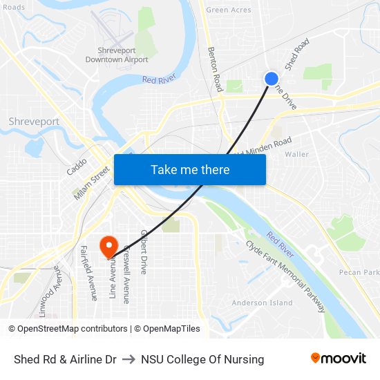 Shed Rd & Airline Dr to NSU College Of Nursing map