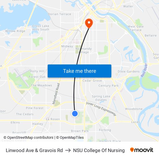 Linwood Ave & Gravois Rd to NSU College Of Nursing map