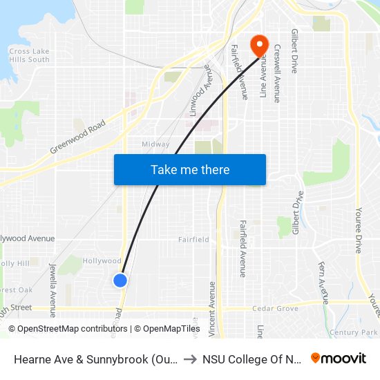 Hearne Ave & Sunnybrook (Outbound) to NSU College Of Nursing map