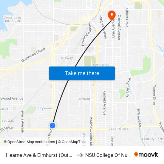 Hearne Ave & Elmhurst (Outbound) to NSU College Of Nursing map