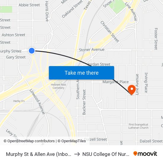 Murphy St & Allen Ave (Inbound) to NSU College Of Nursing map