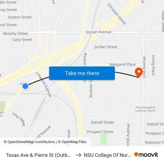 Texas Ave & Pierre St (Outbound) to NSU College Of Nursing map