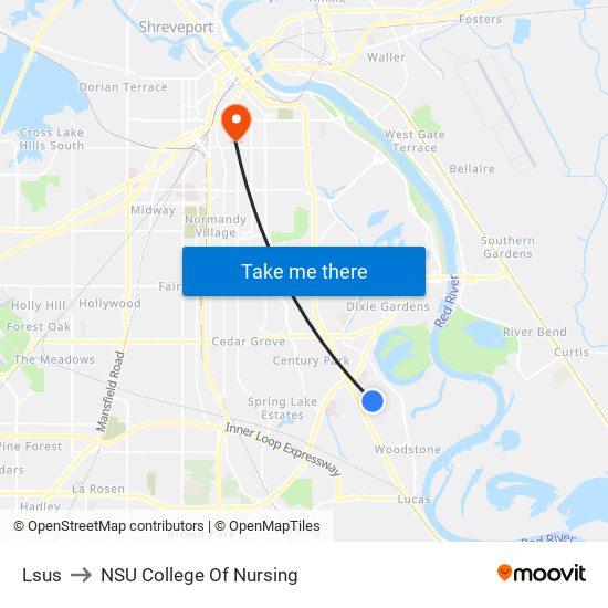 Lsus to NSU College Of Nursing map