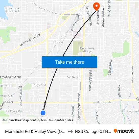 Mansfield Rd & Valley View (Outbound) to NSU College Of Nursing map