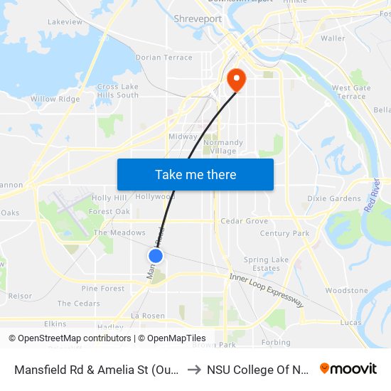 Mansfield Rd & Amelia St (Outbound) to NSU College Of Nursing map