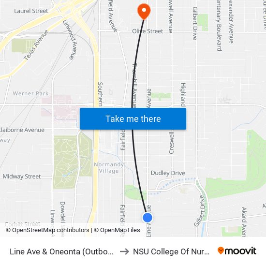 Line Ave & Oneonta (Outbound) to NSU College Of Nursing map