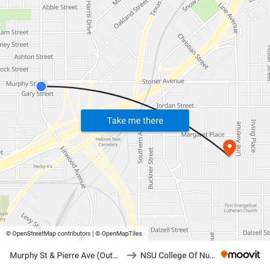 Murphy St & Pierre Ave (Outbound) to NSU College Of Nursing map