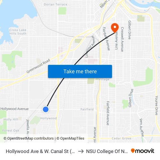 Hollywood Ave & W. Canal St (Inbound) to NSU College Of Nursing map