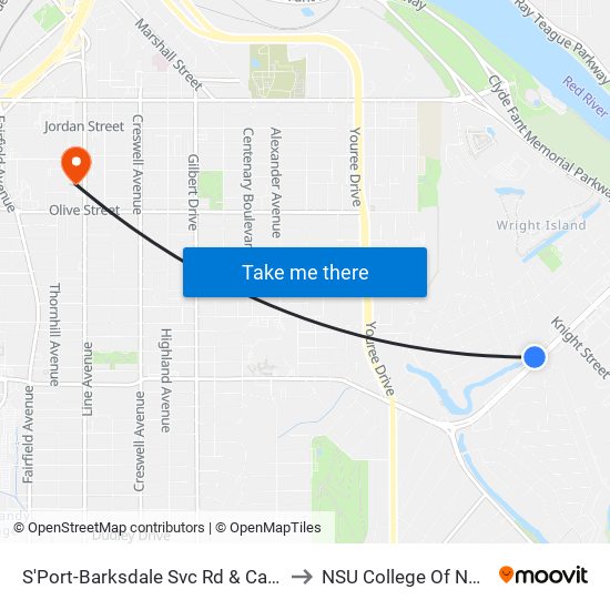 S'Port-Barksdale Svc Rd & Camilla Dr to NSU College Of Nursing map