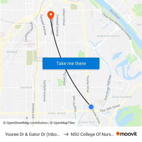 Youree Dr  & Gator Dr (Inbound) to NSU College Of Nursing map