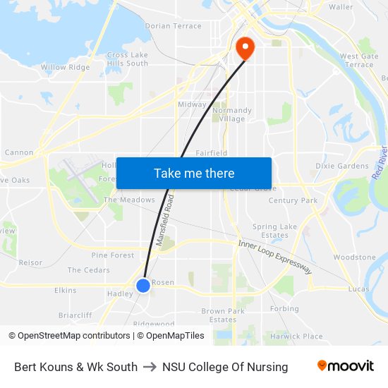 Bert Kouns & Wk South to NSU College Of Nursing map