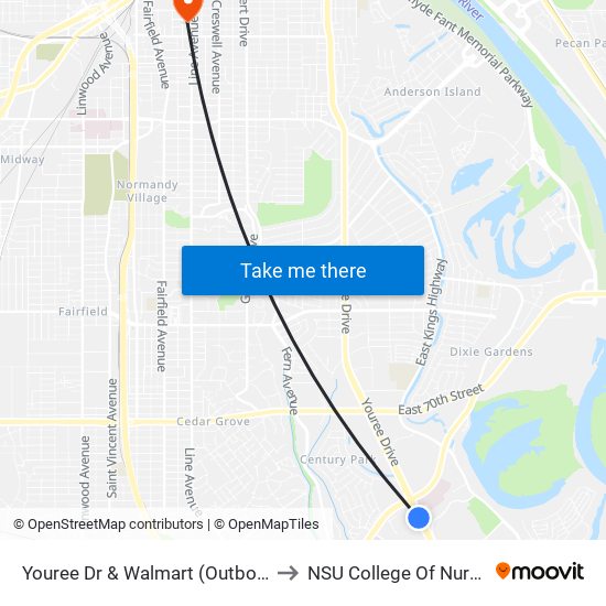 Youree Dr & Walmart (Outbound) to NSU College Of Nursing map