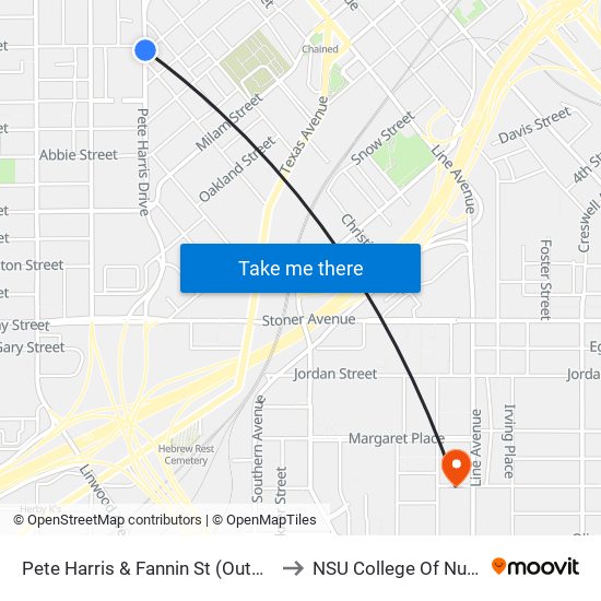 Pete Harris & Fannin St (Outbound) to NSU College Of Nursing map