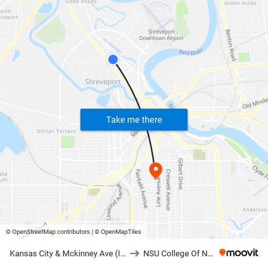 Kansas City & Mckinney Ave (Inbound) to NSU College Of Nursing map