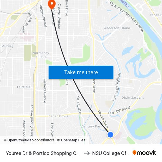 Youree Dr & Portico Shopping Center (Inbound) to NSU College Of Nursing map