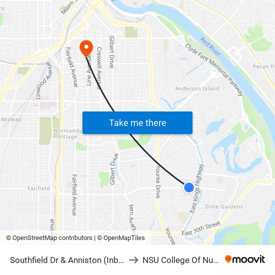 Southfield Dr & Anniston (Inbound) to NSU College Of Nursing map