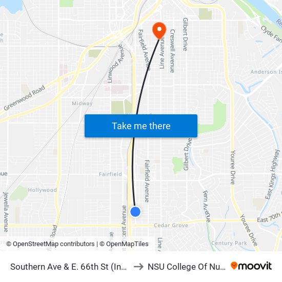 Southern Ave & E. 66th St (Inbound) to NSU College Of Nursing map