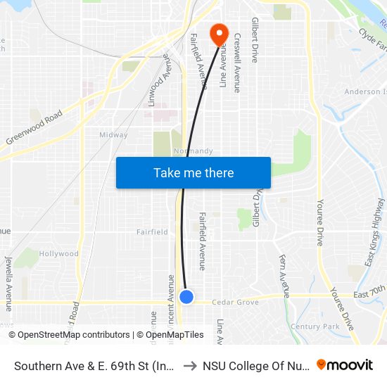 Southern Ave & E. 69th St (Inbound) to NSU College Of Nursing map