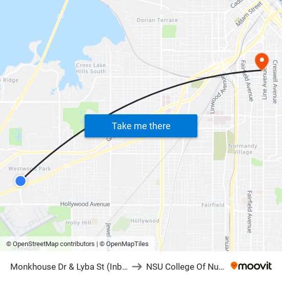 Monkhouse Dr & Lyba St (Inbound) to NSU College Of Nursing map