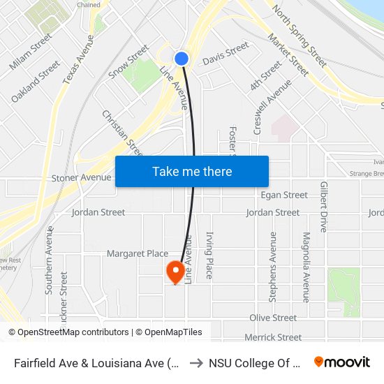 Fairfield Ave & Louisiana Ave (Outbound) to NSU College Of Nursing map