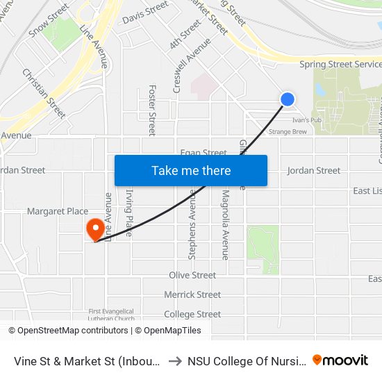 Vine St & Market St (Inbound) to NSU College Of Nursing map