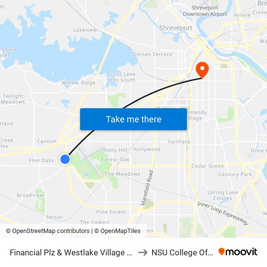 Financial Plz & Westlake Village Apts (Inbound) to NSU College Of Nursing map