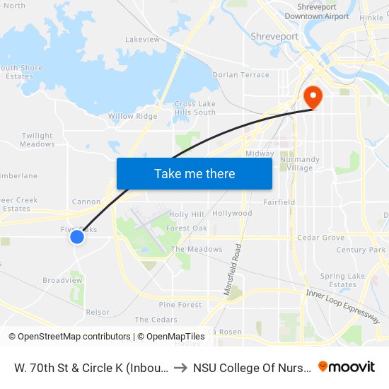 W. 70th St & Circle K (Inbound) to NSU College Of Nursing map